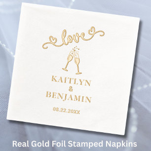 Elegant Wedding Love Real Foil Stamped Napkins