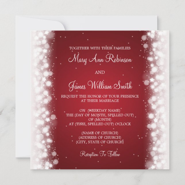 Elegant Wedding Magic Sparkle Red Invitation (Front)
