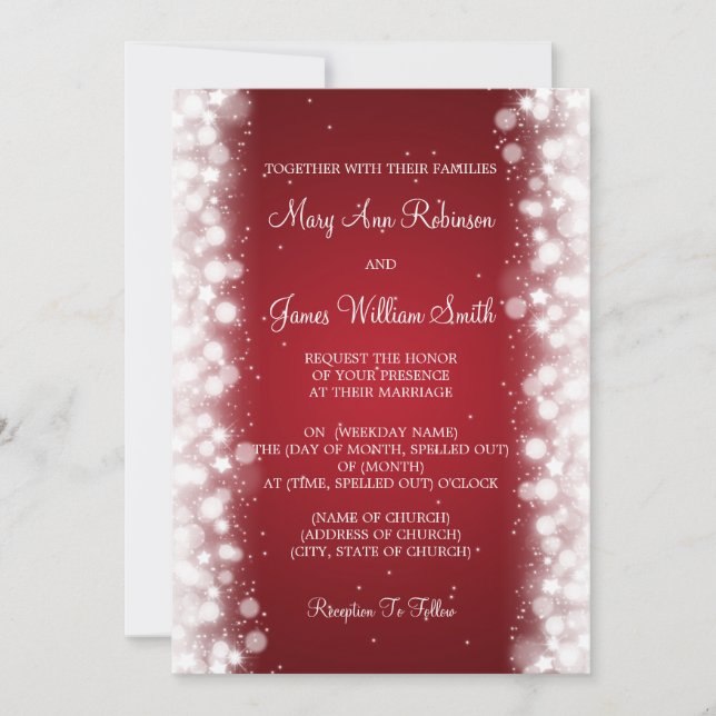 Elegant Wedding Magic Sparkle Red Invitation (Front)