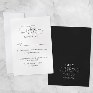 Elegant Wedding Meal Choice Black & White RSVP Card