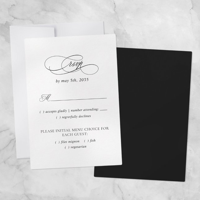 Elegant Wedding Meal Choice Modern Black & White  RSVP Card (Creator Uploaded)