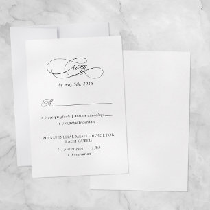 Elegant Wedding Meal Choice Modern Black & White  RSVP Card