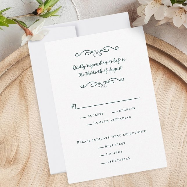 Elegant Wedding Meal Classic Emerald Green Chic RSVP Card (Elegant Wedding Meal Classic Emerald Green Chic RSVP Card)