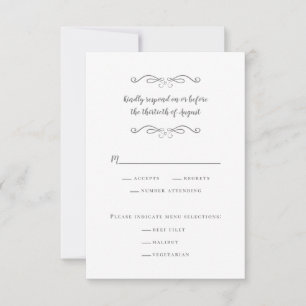 Elegant Wedding Meal Classic White & Grey Delicate RSVP Card
