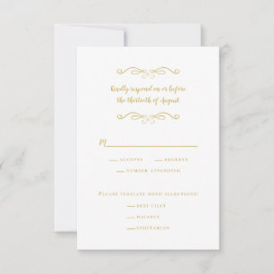 Elegant Wedding Meal White & Gold Minimalist Chic RSVP Card
