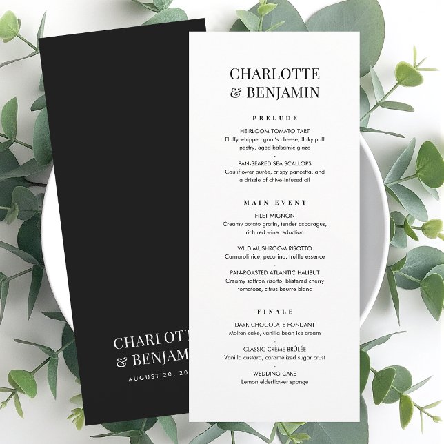 Elegant Wedding Menu Card Chic Minimalist Black (Creator Uploaded)