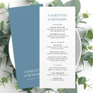 Elegant Wedding Menu Card Chic Minimalist Blue