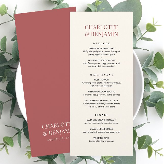 Elegant Wedding Menu Card Chic Minimalist Red (Creator Uploaded)