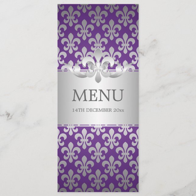 Elegant Wedding Menu Fleur De Lis Purple (Front)
