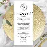 Elegant Wedding Menu Floral Monogram Card<br><div class="desc">A simple chic monogram watercolor floral grey, cream and beige wedding menu card. Easy to personalise with your details. Modern boho wedding menu card editable, wreaths photo wedding invitation, customisable, calligraphy handwritten font, simple, elegant. CUSTOMIZATION: If you need design customisation, please contact me through chat; if you need information about...</div>