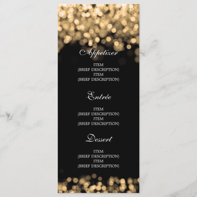 Elegant Wedding Menu Gold Lights (Front)