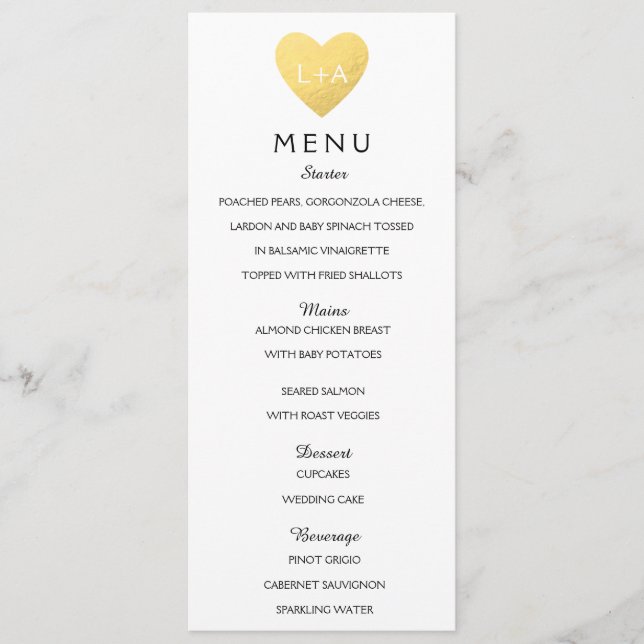 Elegant Wedding Menu heart initials (Front)