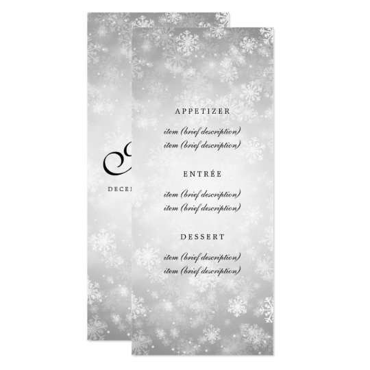 Elegant Wedding Menu Silver Winter Wonderland Card