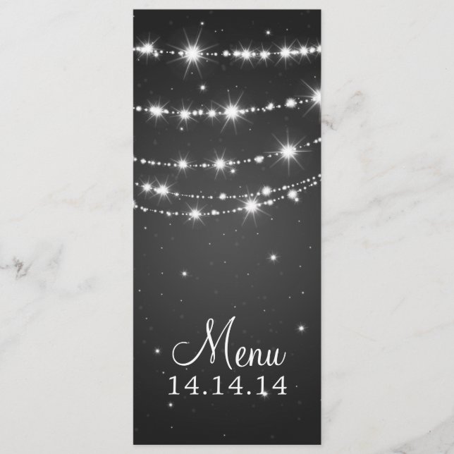 Elegant Wedding Menu Sparkling Chain Black (Front)