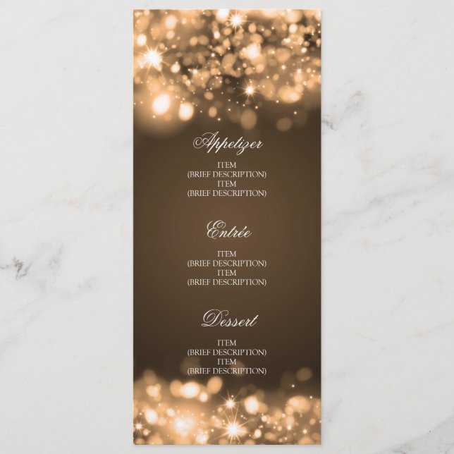 Elegant Wedding Menu Sparkling Lights Gold (Front)