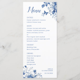 Elegant Wedding menu with delicate blue flowers