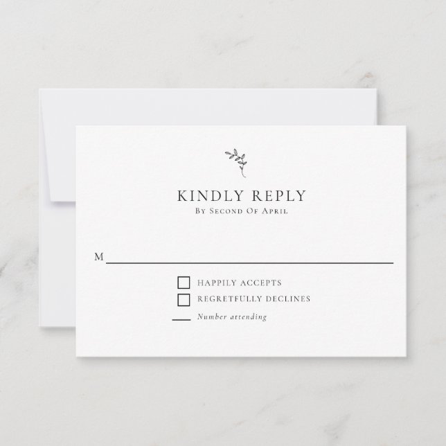 Elegant Wedding Minimal Monogram RSVP Kindly Reply Card (Front)