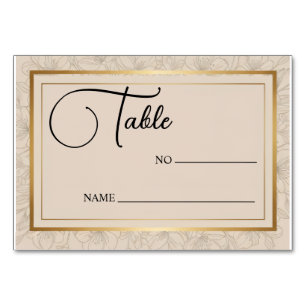 Elegant Wedding Minimalist Gold Frame & Floral  Table Number