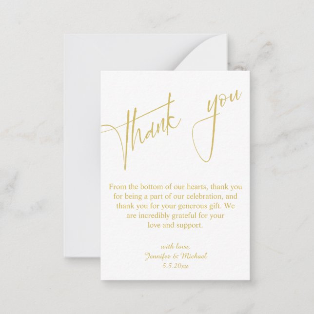 elegant wedding minimalist gold script thank you card (Front)