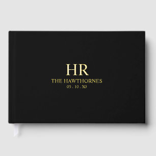 Elegant Wedding Minimalist Monogram Black and Gold Guest Book