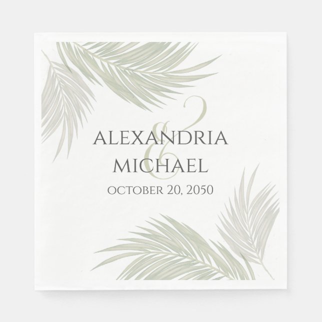 Elegant Wedding Minimalist Tropical Palm Leaves Napkin (Front)