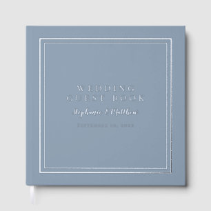 Elegant Wedding Modern Calligraphy Dusty Blue Real Guest Book