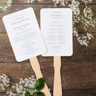 Elegant Wedding Modern Ceremony Program Dusty Blue Hand Fan