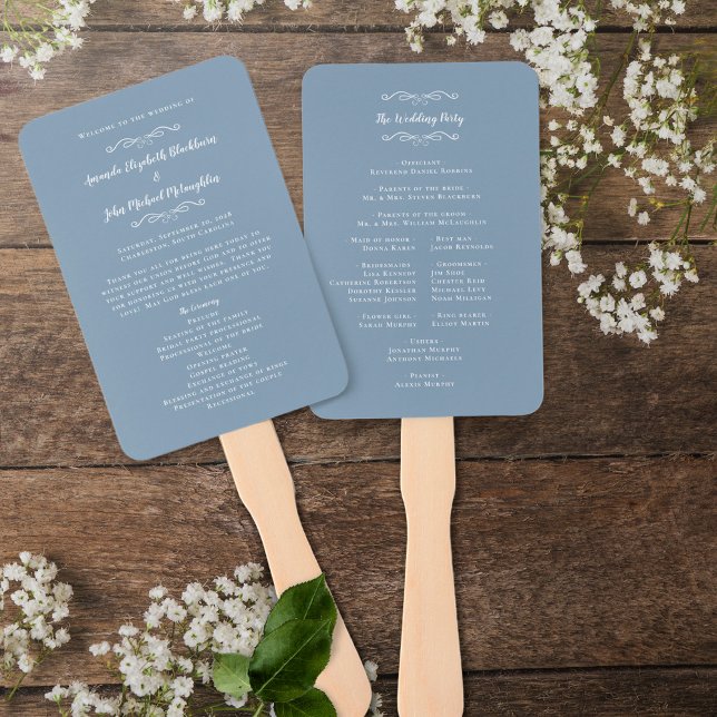 Elegant Wedding Modern Ceremony Program Dusty Blue Hand Fan (Creator Uploaded)