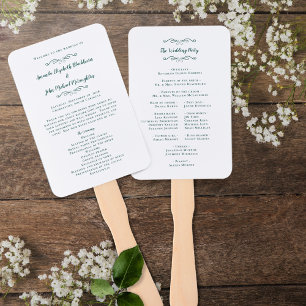 Elegant Wedding Modern Ceremony Program Emerald Hand Fan