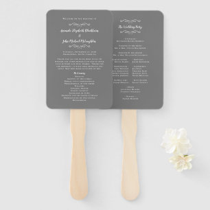 Elegant Wedding Modern Ceremony Program Grey White Hand Fan