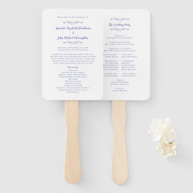 Elegant Wedding Modern Ceremony Program Periwinkle Hand Fan (Front and Back)