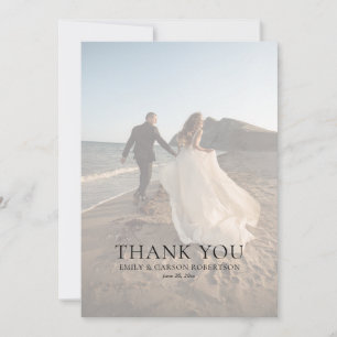 Elegant Wedding Modern Faded Photo Monogram Thank You Card