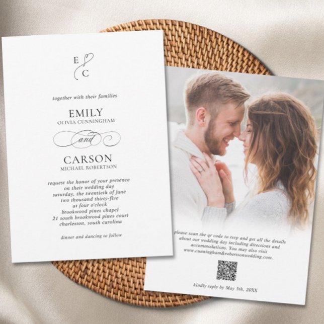 Elegant Wedding Modern Monogram Logo Faded Photo Invitation (Elegant Wedding Modern Monogram Logo Faded Photo Invitation)