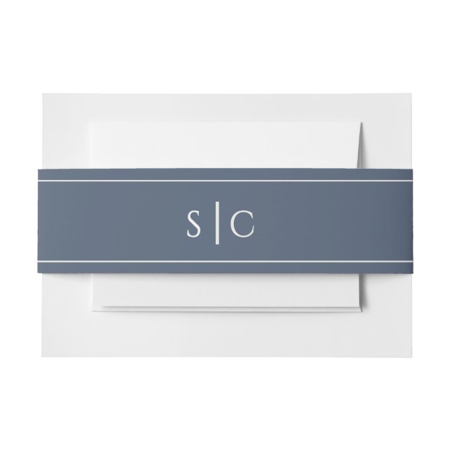 Elegant Wedding Modern Monogram Simple Navy Blue Invitation Belly Band (Front Example)