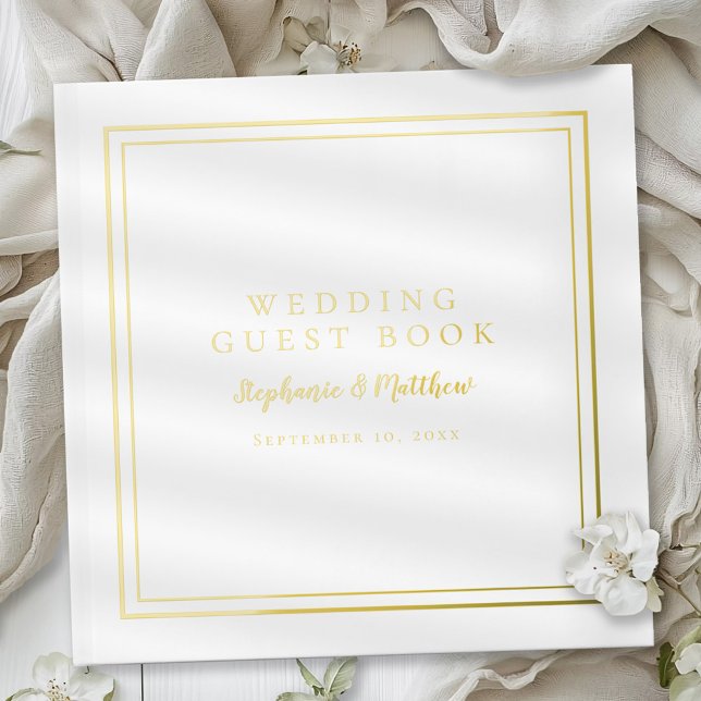 Elegant Wedding Modern Photo Calligraphy Real Gold Guest Book (Creator Uploaded)