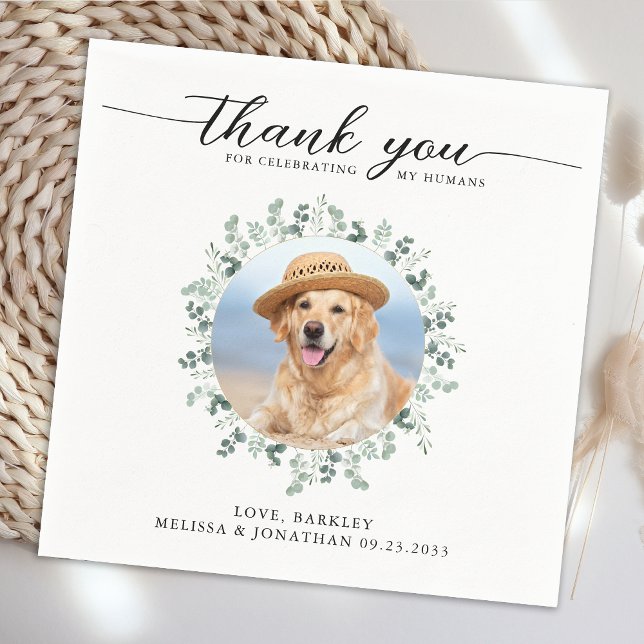 Elegant Wedding Modern Photo Dog Pet Thank You Napkin (Creator Uploaded)
