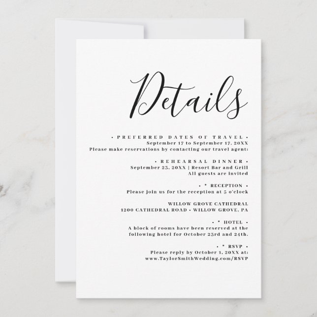 Elegant Wedding Modern Script details Invitation (Front)