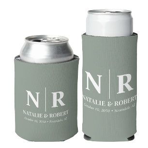 Elegant Wedding Monogram Bride Groom Initials Can Cooler