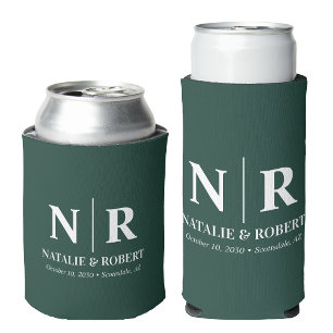 Elegant Wedding Monogram Bride Groom Initials Can Cooler