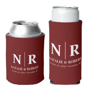 Elegant Wedding Monogram Bride Groom Initials Can Cooler