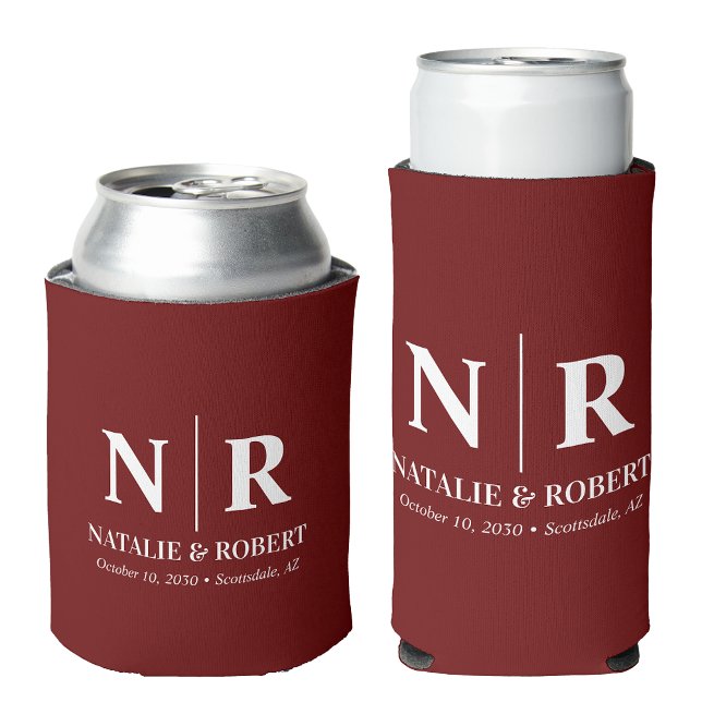 Elegant Wedding Monogram Bride Groom Initials Can Cooler (Creator Uploaded)