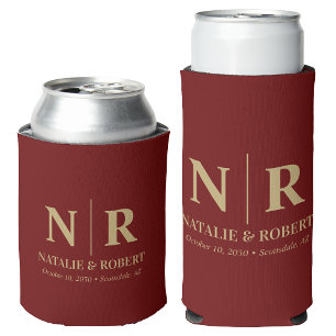 Elegant Wedding Monogram Bride Groom Initials Can Cooler