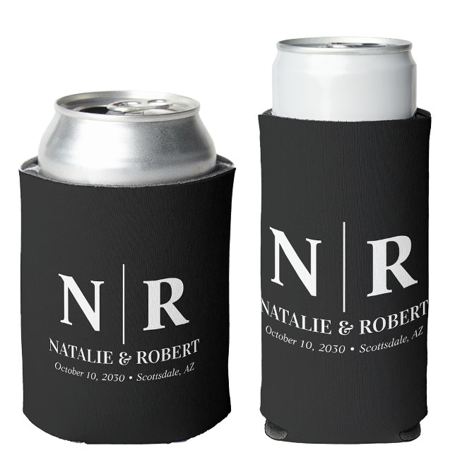 Elegant Wedding Monogram Bride Groom Initials Can Cooler (Creator Uploaded)