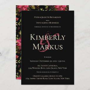 Elegant Wedding Monogram Claret Red Poinsettia Invitation