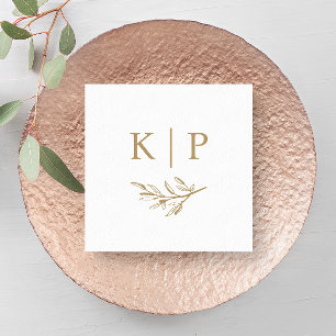 Elegant Wedding Monogram Greenery leaves  Napkin