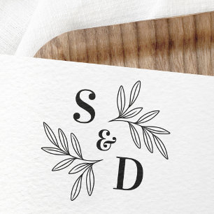 Elegant wedding monogram greenery leaves rubber stamp