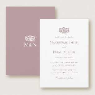 Elegant Wedding Monogram Invitation Ornate Pink