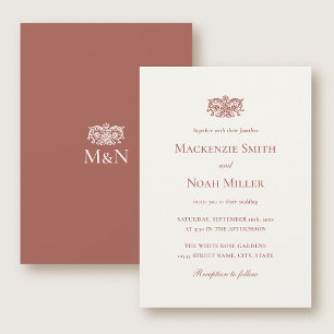 Elegant Wedding Monogram Invitation Terracotta