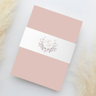 Elegant Wedding Monogram Laurel Leaf Invitation Belly Band