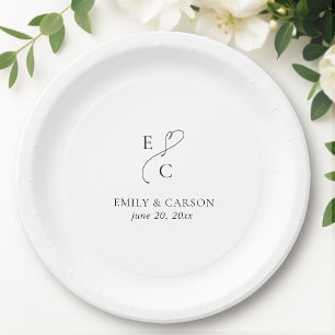 Elegant Wedding Monogram Logo Initials Paper Plate